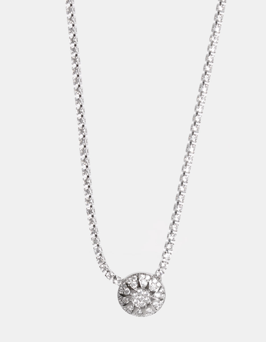 Collar en Plata .925 con Baño de Rodio y Dije Circular con Detalle de Estrella y Topacios Blancos Festive Style