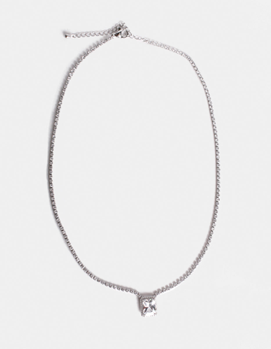 Collar con dije de topacio rectangular y topacios blancos Festive Style