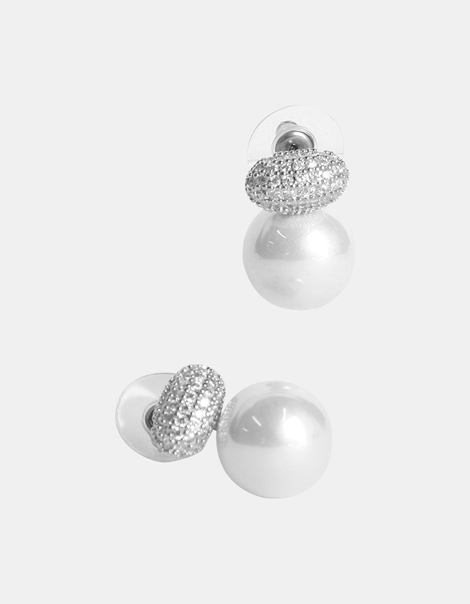 Aretes de Plata .925 con perla mabe y topacios blancos Festive Style