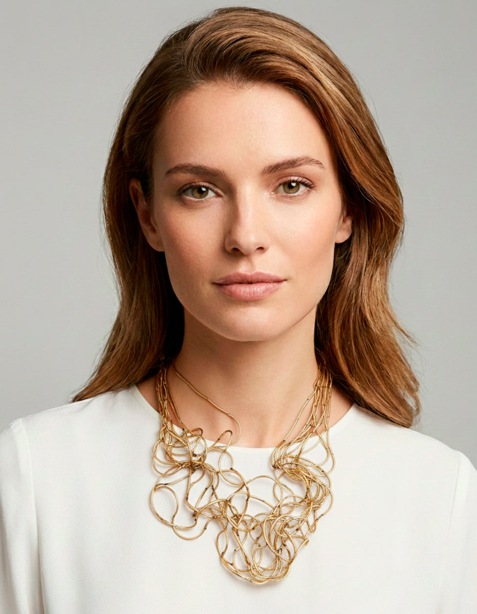 Collar en Plata .925 con Baño de Oro 22 kt de Hilos Golden Chic