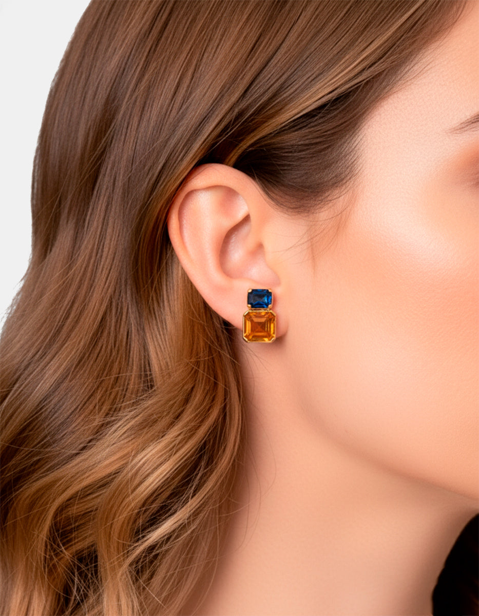 Aretes citrina & topacio azul Luxury Color