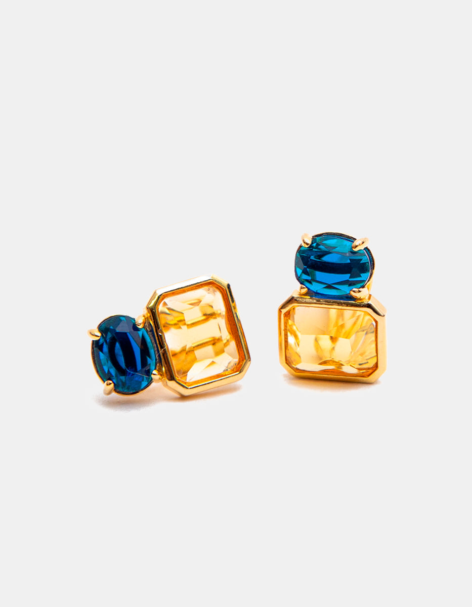 Aretes citrina & topacio azul Luxury Color