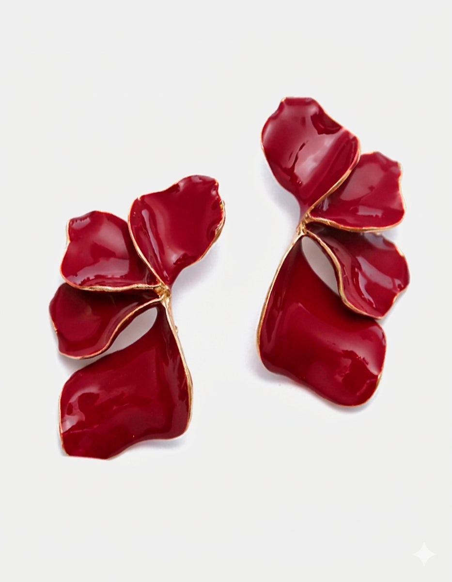 Aretes gold-filled forma de Abanico en Tono Rojo Mandragora