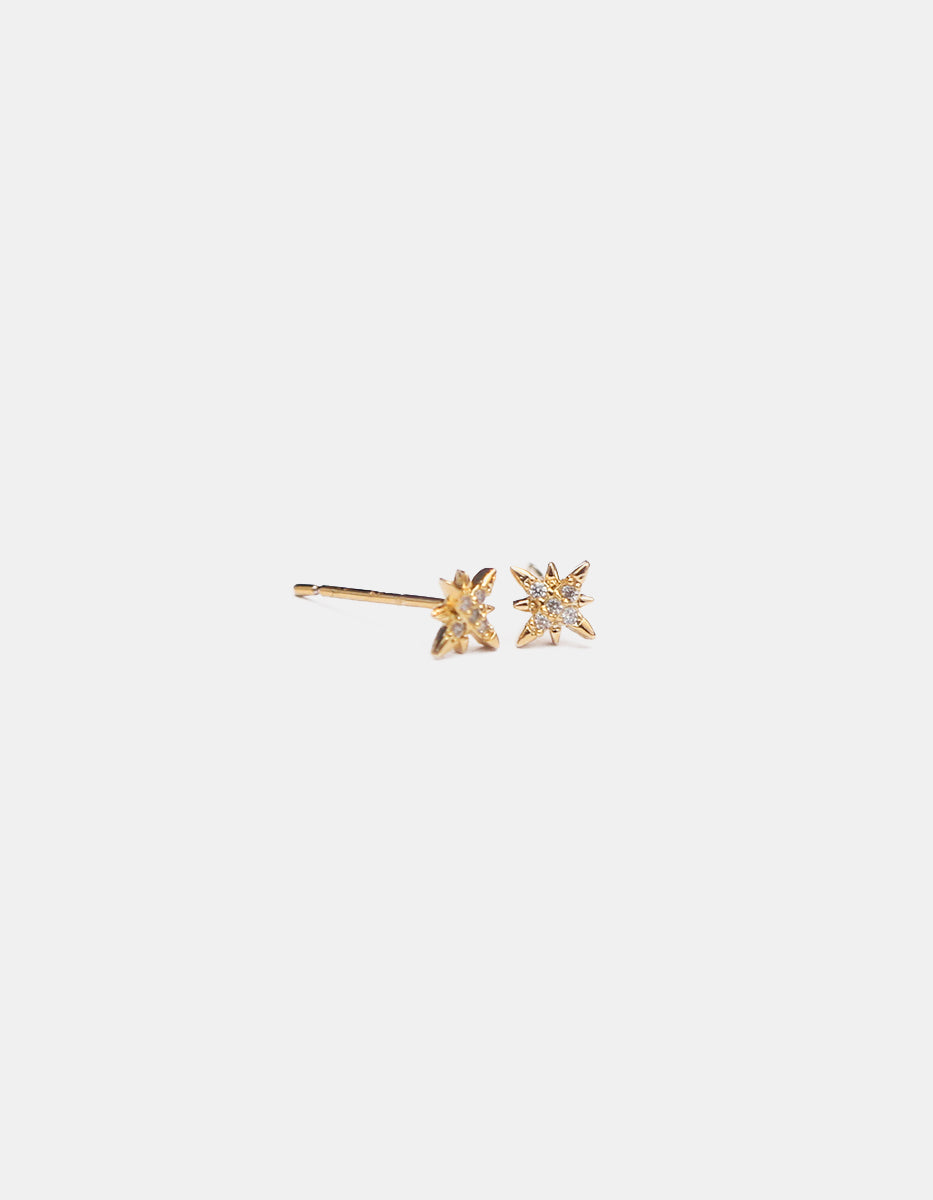 Broqueles de plata .925 con baño de oro 22k en forma de estrella de 3mm starburst Festive Style