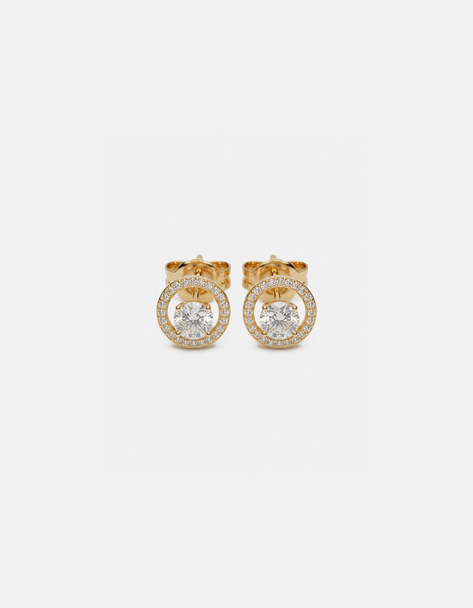 Broqueles de plata .925 con baño de oro 22k en forma de aro y topacios blancos corte brillante Festive Style