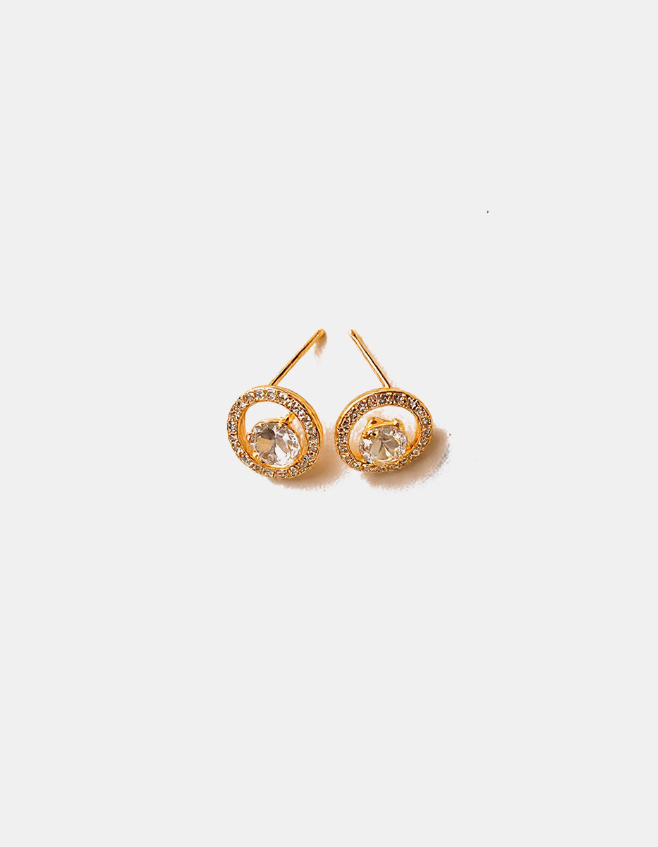 Broqueles de plata .925 con baño de oro 22k en forma de aro y topacios blancos corte brillante Festive Style