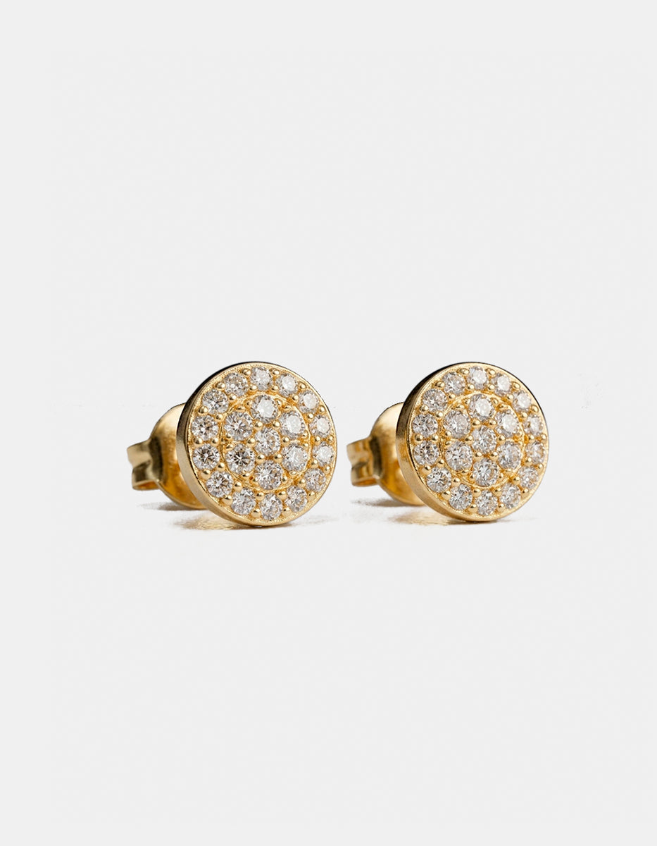 Broqueles de plata .925 con baño de oro 22k en forma circular y topacios blancos corte brillante Festive Style