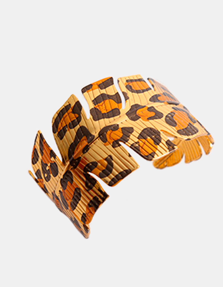 Brazalete de Oro Laminado en forma de Hoja Animal Print
