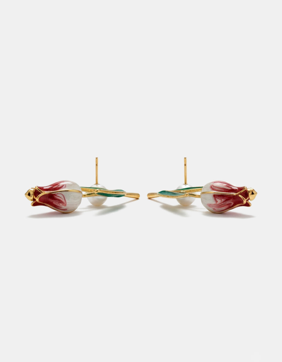 Aretes de oro laminado 22kt en forma de tulipán Mandragora