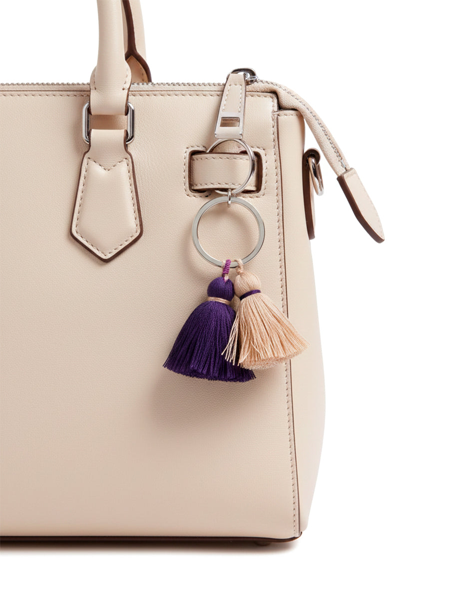 Llavero con Doble Motita Morada y Beige en Metal Noble Zen