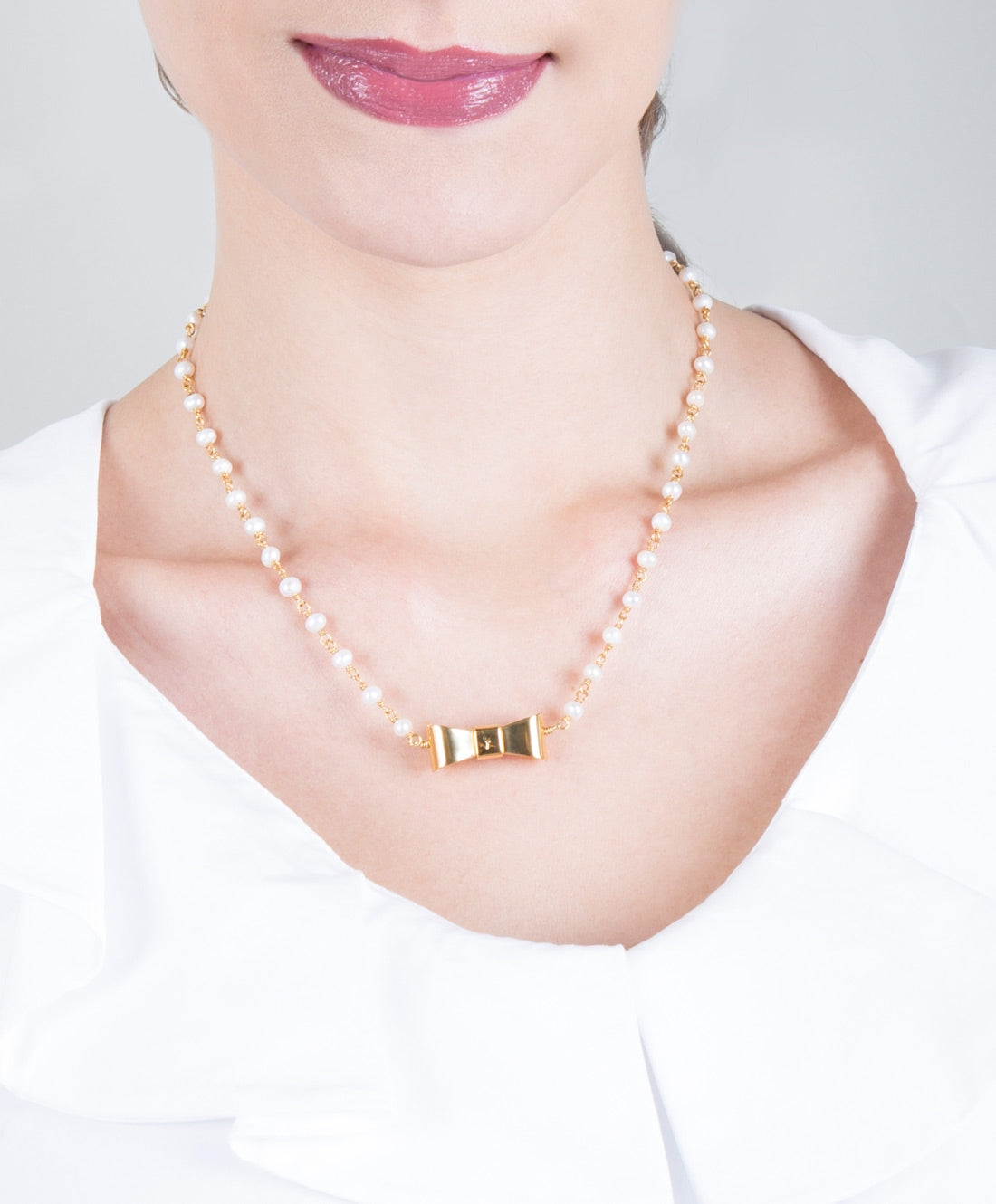 Collar con moño & perla mabe Viena