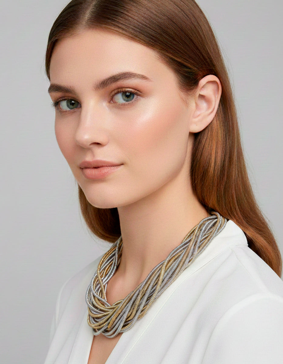 ⚡Ei Collar en plata .925 con baño de oro 22 kt y hilos multicolor Latin Flavor