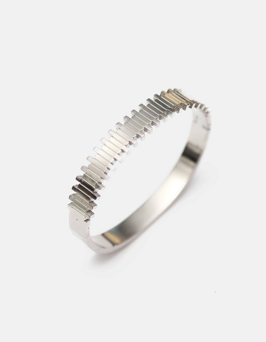 Pulsera ovalada acero baño platino con barras alternadas Nordic
