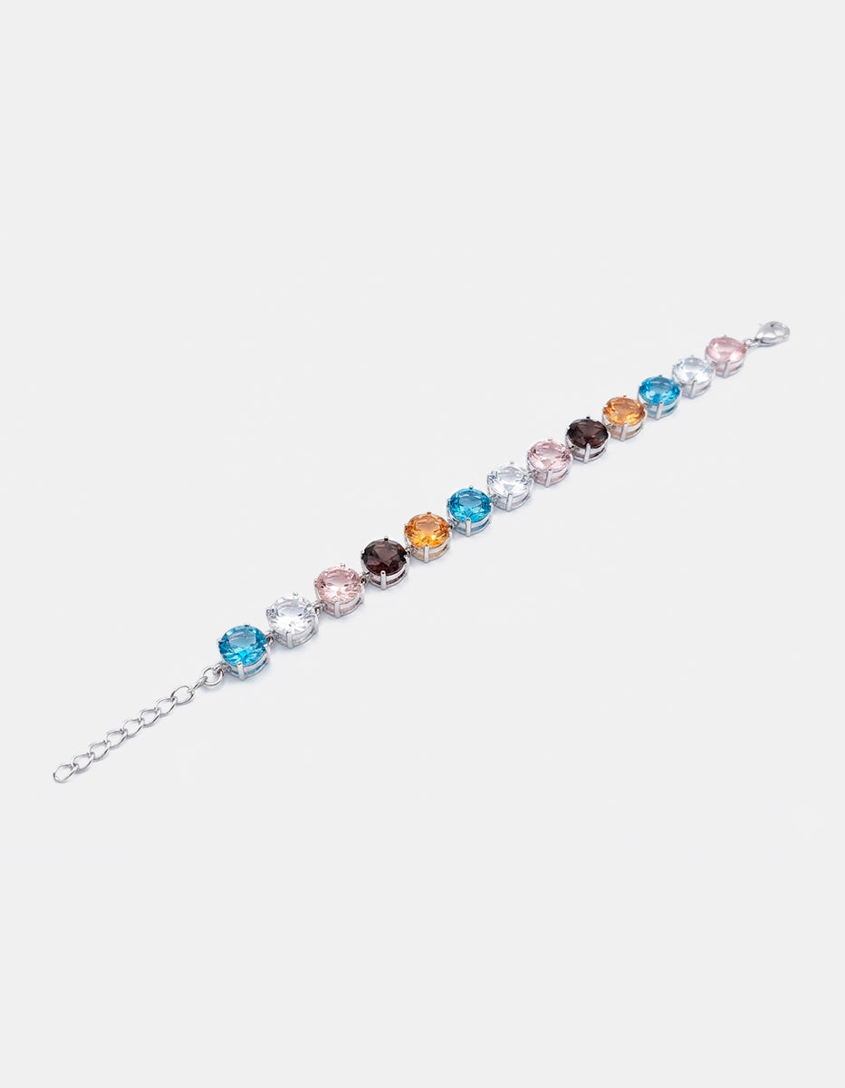 Pulsera de bronce en baño plateado con gemas de topacio multicolor