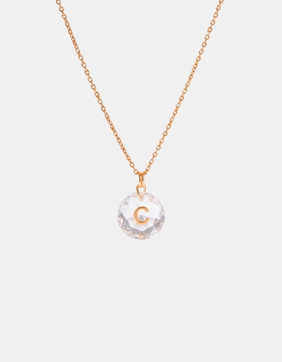 Collar con dije espinolita facetada con inicial C plata .925 con baño de oro 22kt Única