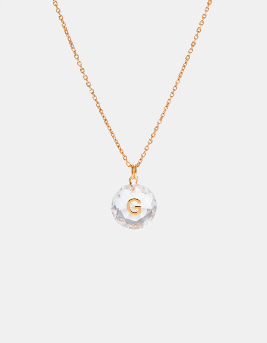 Collar con dije espinolita facetada con inicial G plata .925 con baño de oro 22kt Única