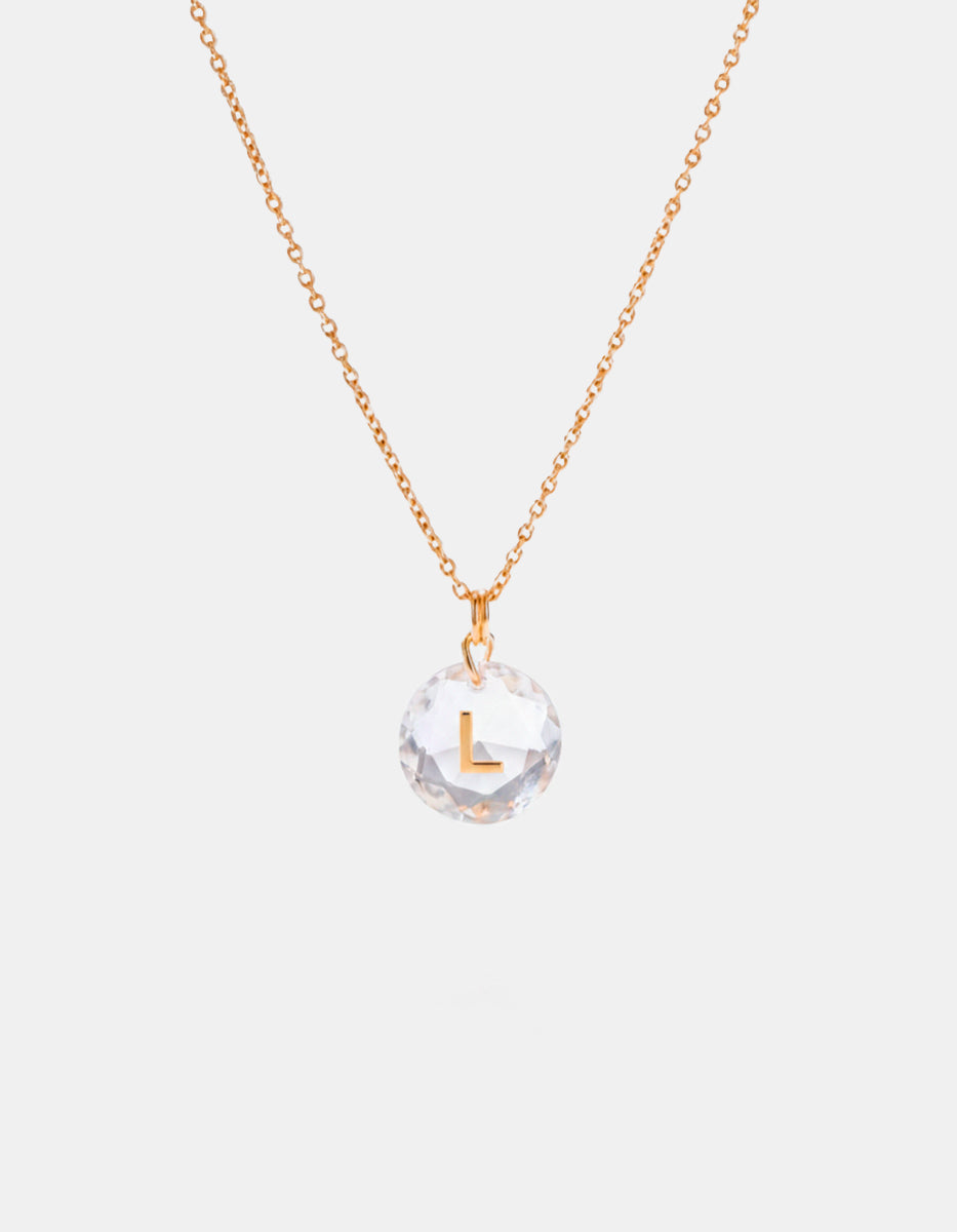 Collar con dije espinolita facetada con inicial L plata .925 con baño de oro 22kt Única