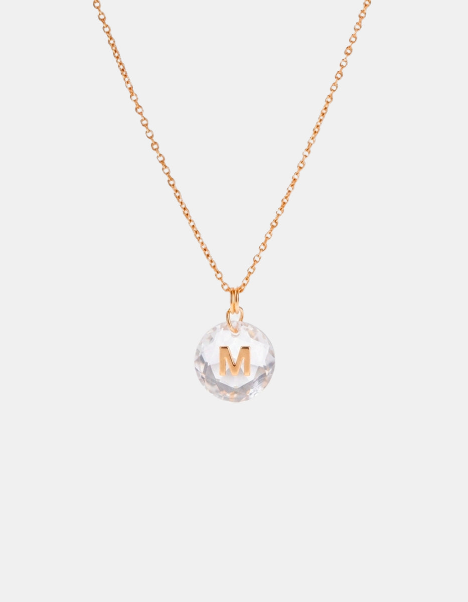 Collar con dije espinolita facetada con inicial M plata .925 con baño de oro 22kt Única