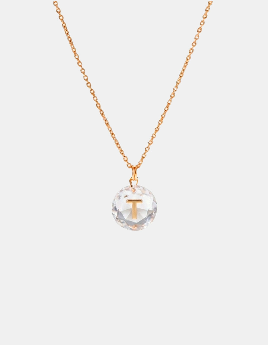 Collar con dije espinolita facetada con inicial T plata .925 con baño de oro 22kt Única
