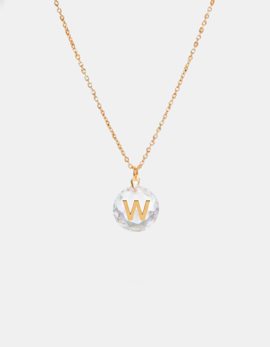 Collar con dije espinolita facetada con inicial W plata .925 con baño de oro 22kt Única