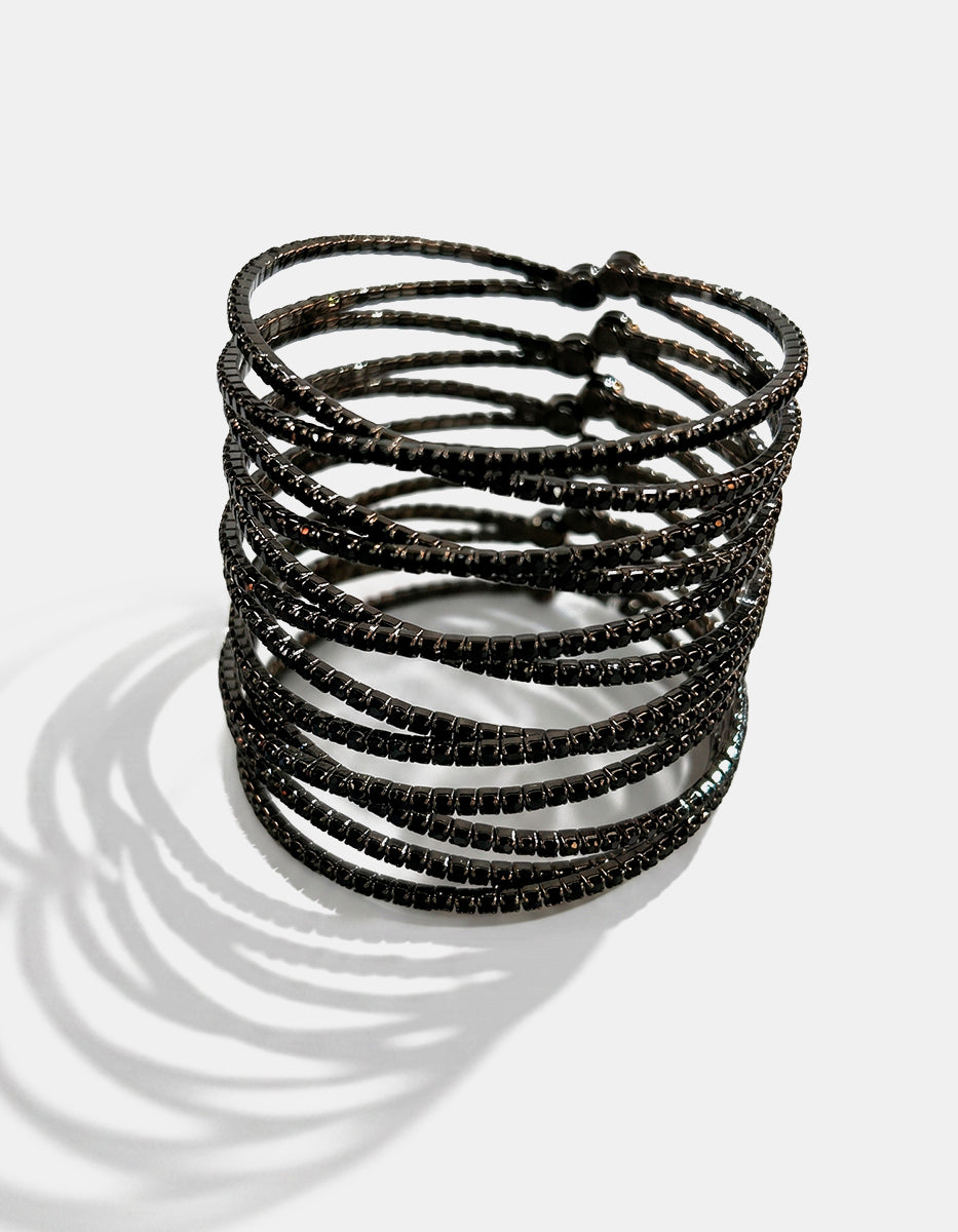 Brazalete en baño de rodio con líneas cruzadas, rodio negro y espinel negro Festive Style