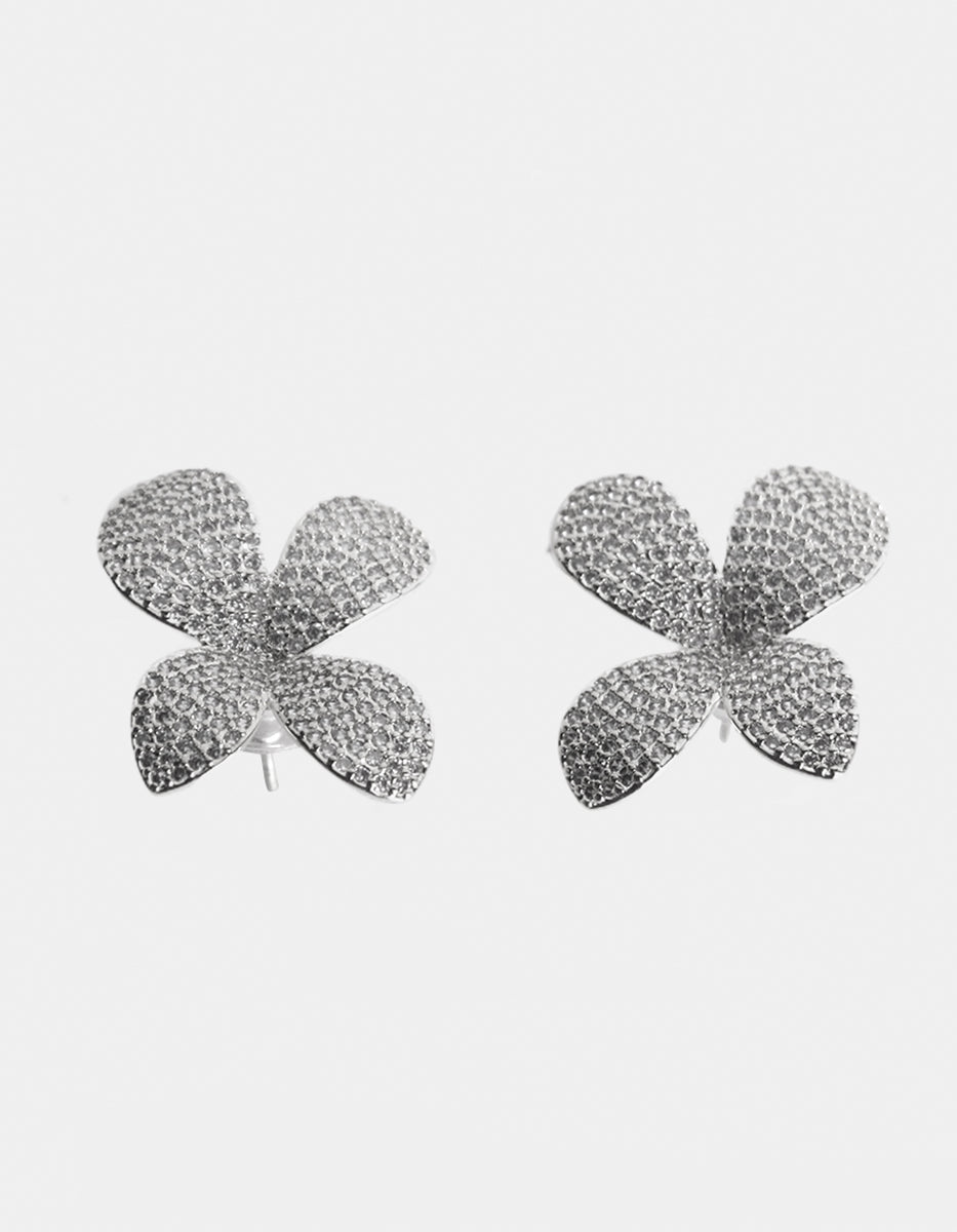 ⚡Ei Aretes en Plata .925 con Forma de Flor y Topacios Blancos