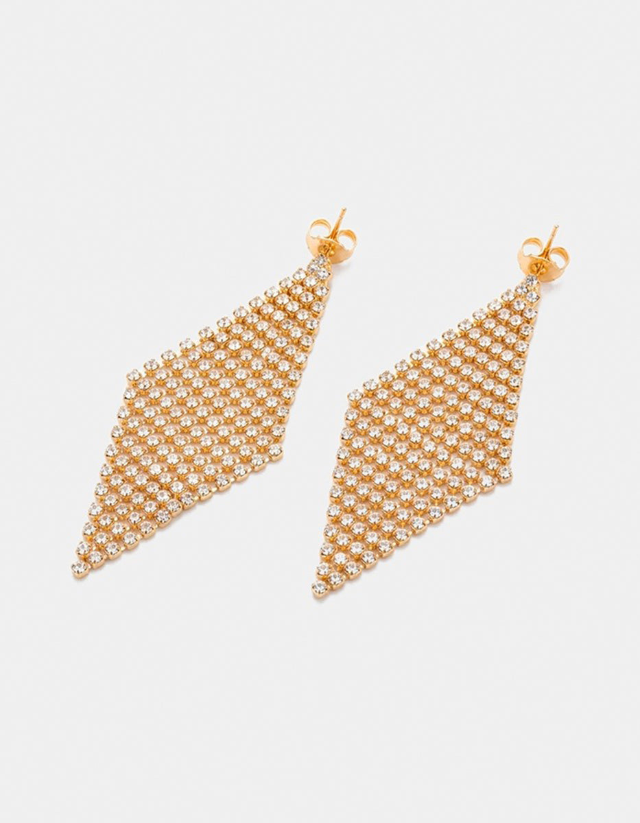 Aretes mesh de bronce con baño de oro 22k y topacios blancos Festive Style