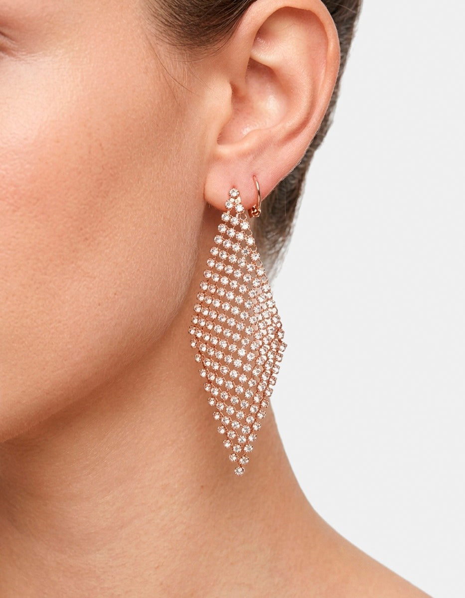 Aretes mesh de bronce con baño de oro 22k y topacios blancos Festive Style