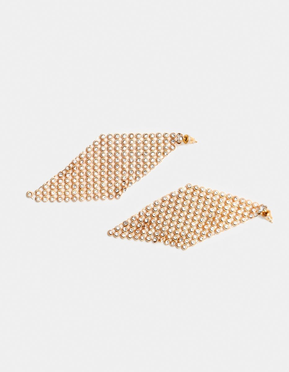 Aretes mesh de bronce con baño de oro 22k y topacios blancos Festive Style