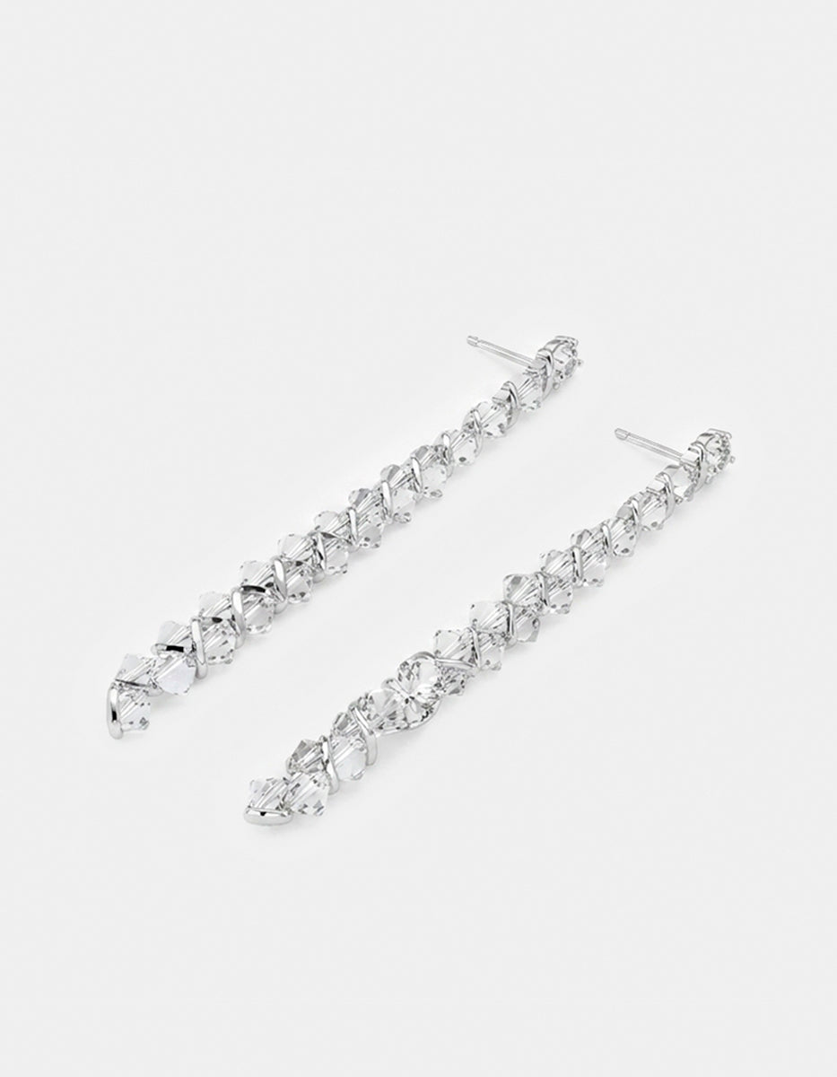 Arete de metal noble en baño de rodio en serie & topacios blancos corte brillante Festive Style