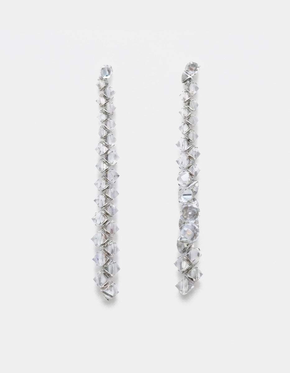 Arete de metal noble en baño de rodio en serie & topacios blancos corte brillante Festive Style