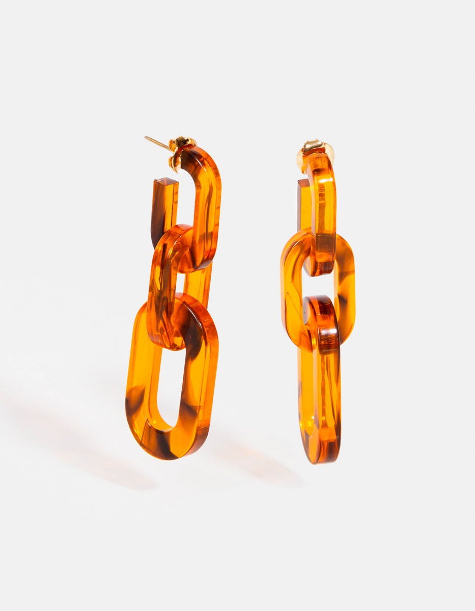Aretes de Eslabón Carey con Plata en baño de oro 22kt