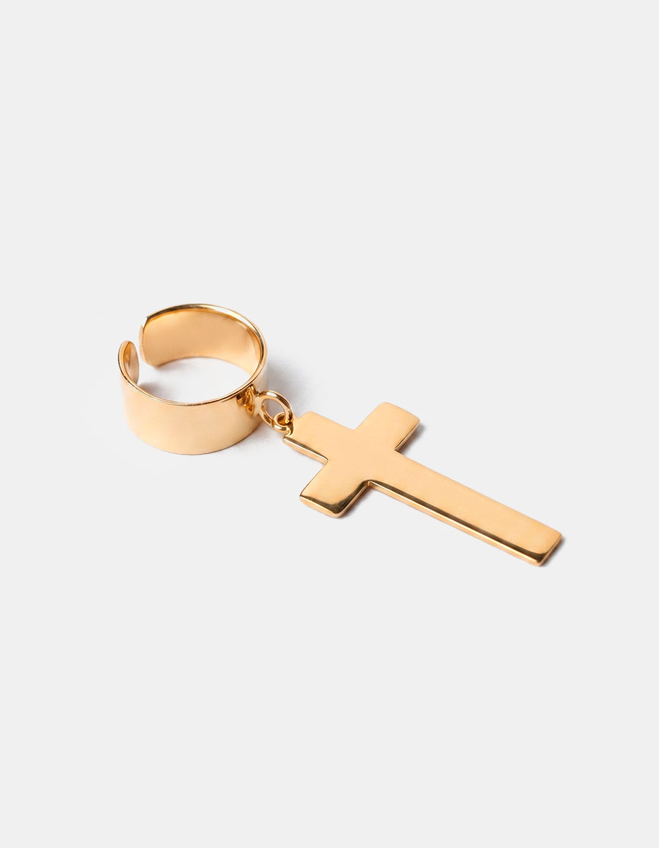 Anillo ajustable en Metal Noble con Baño Vermeil 22K en Forma de Cruz