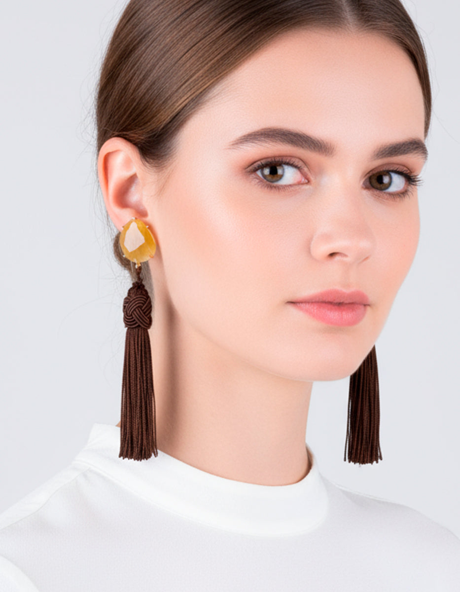 Aretes de plata con baño vermeil 22k y borlas de hilo de seda Esplendida