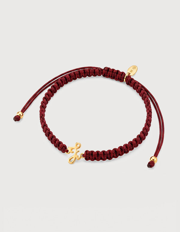 Pulsera con dije de metal noble con baño vermeil 22k con la letra Z y cordón trenzado