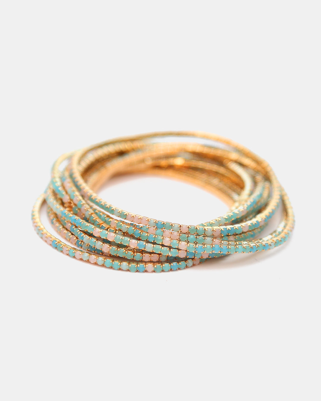 Pulseras de Gold-Filled con Espinolita Azul turquesa & Rosa pastel