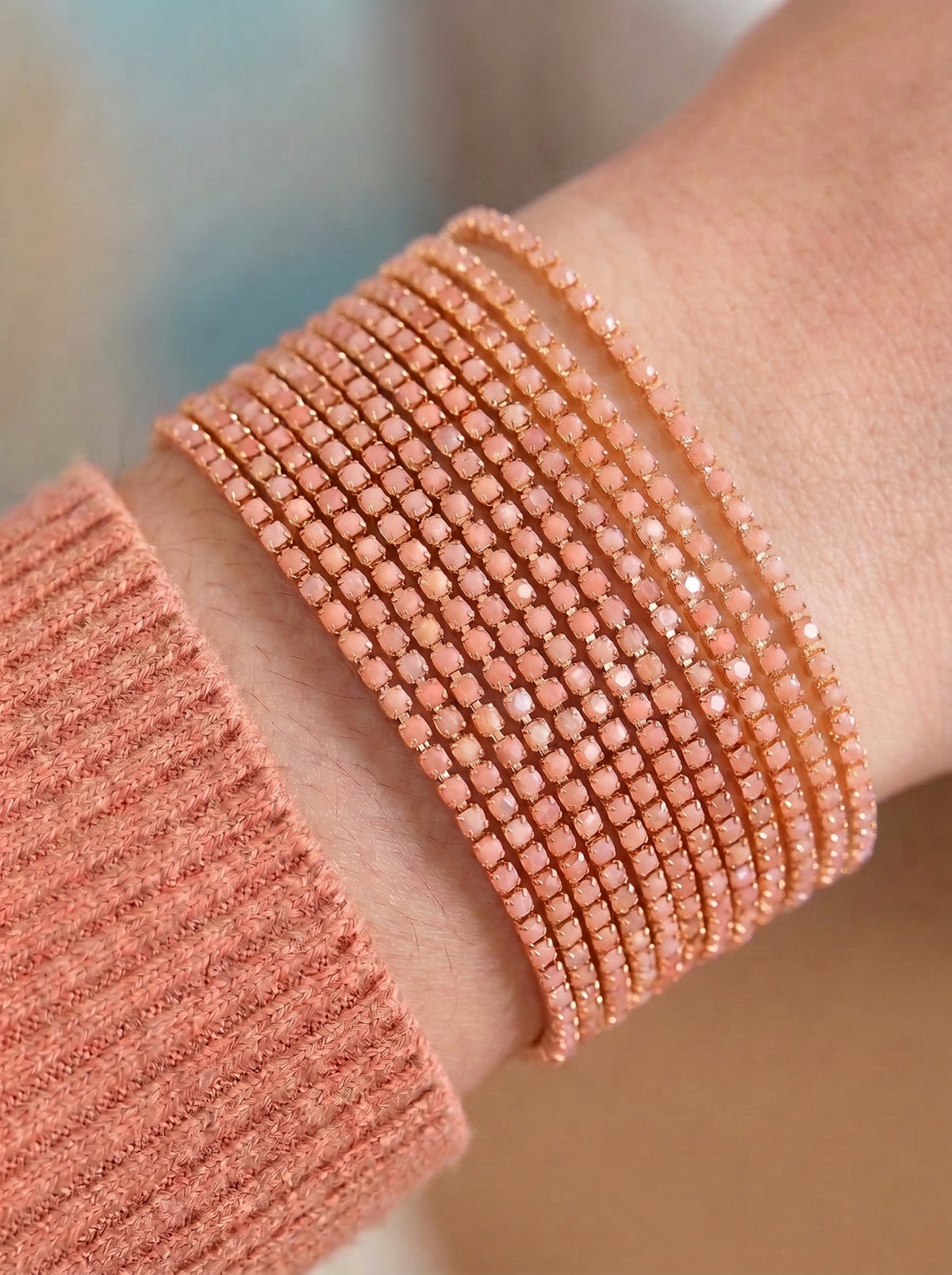 Pulseras de Gold-Filled con Espinolita Tonos Coral & Rosa Pastel