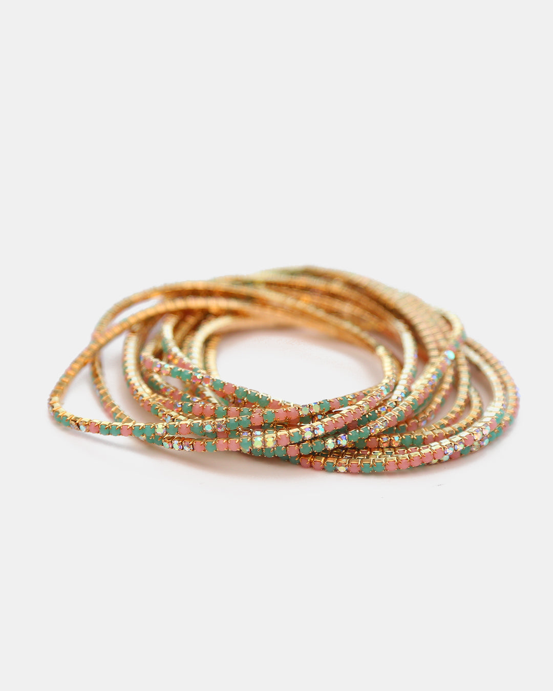 Pulseras de Gold-Filled con Espinolita Verde Esmeralda & Rosa Salmón