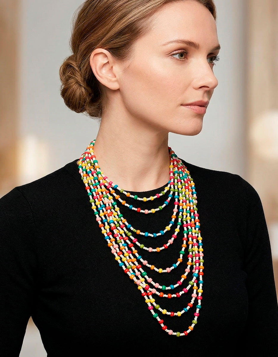Collar multi strand de oro laminado con baquelitas en diversos tonos Mandragora