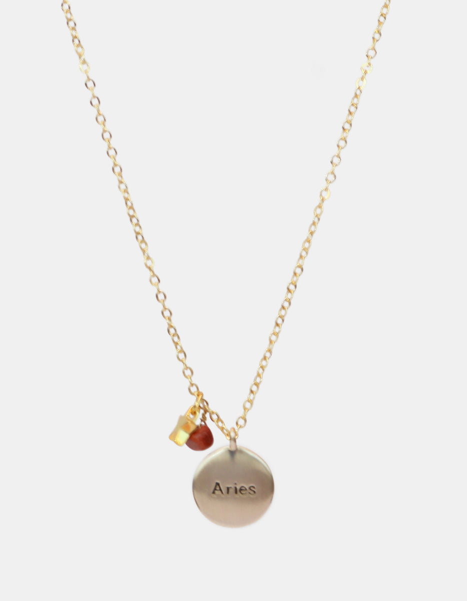 Collar de bronce con dije Aries en baño de oro laminado mate y topacios blancos Zodiac