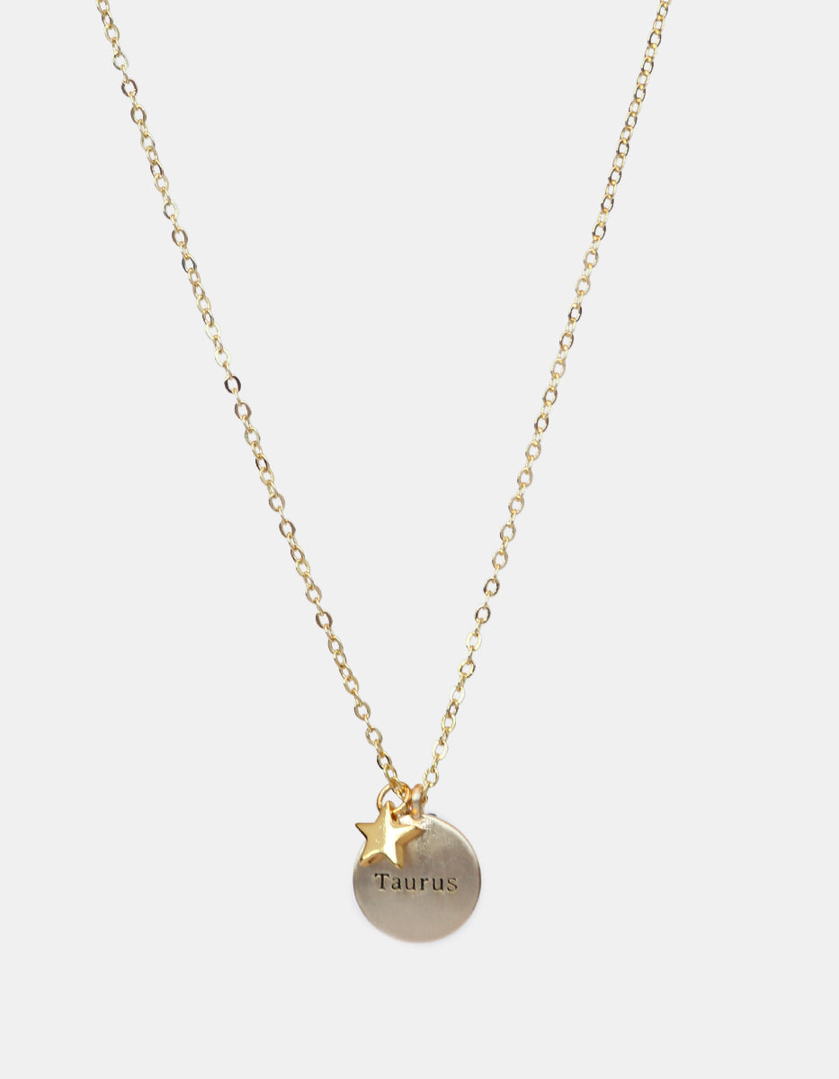 Collar de bronce con dije Tauro en baño de oro y topacios blancos Zodiac