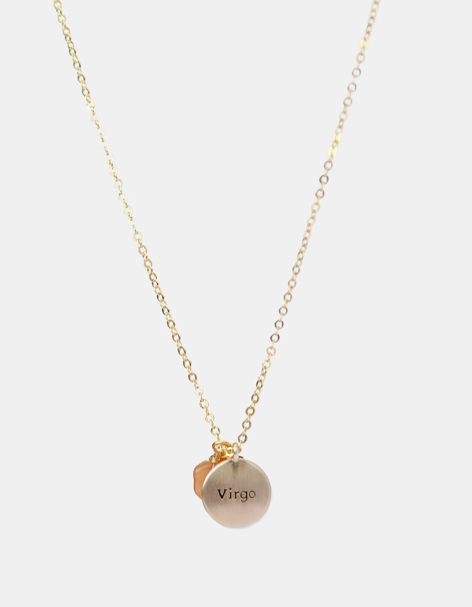 Collar de bronce con dije Virgo en baño de oro laminado mate y topacios blancos Zodiac