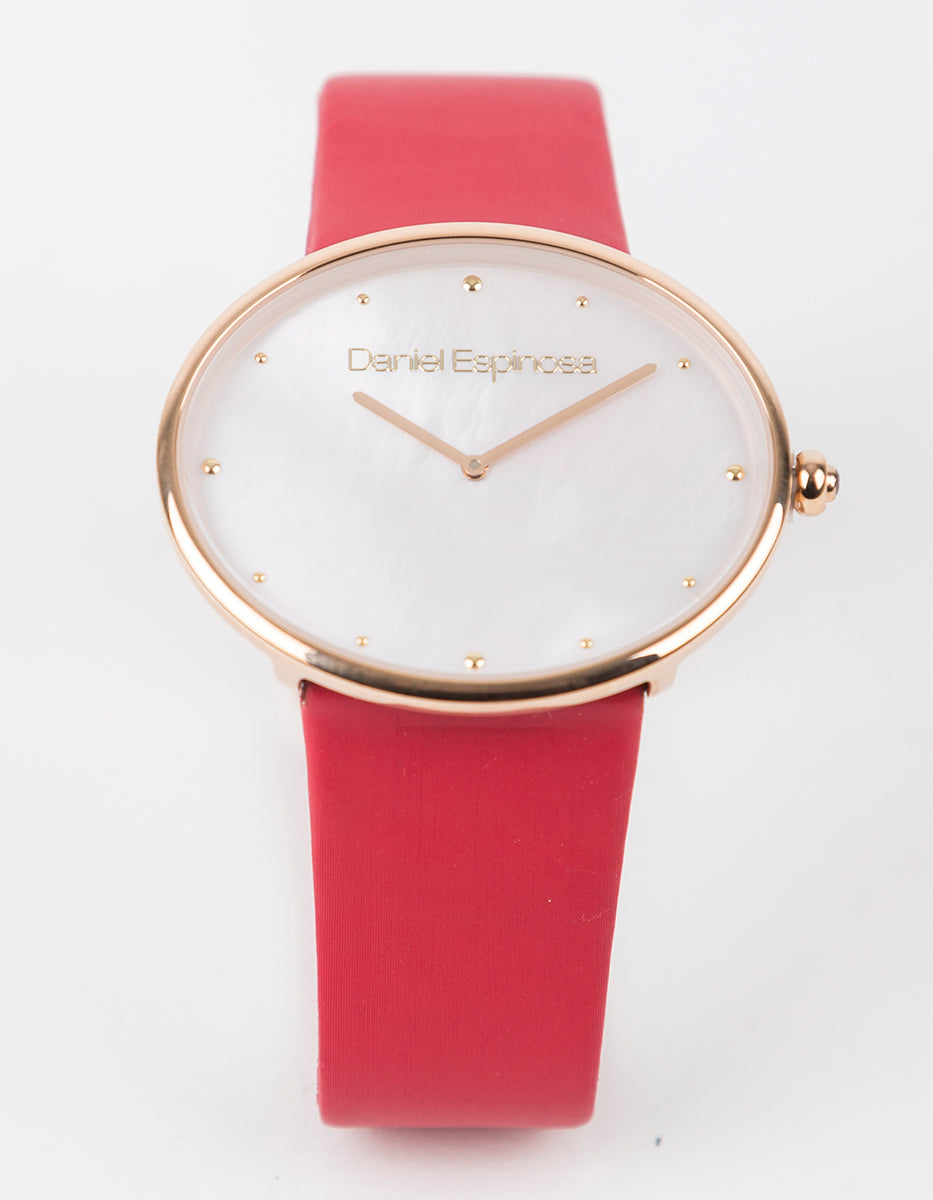 Reloj en Acero Inoxidable Rojo con Bisel Dorado Hollywood