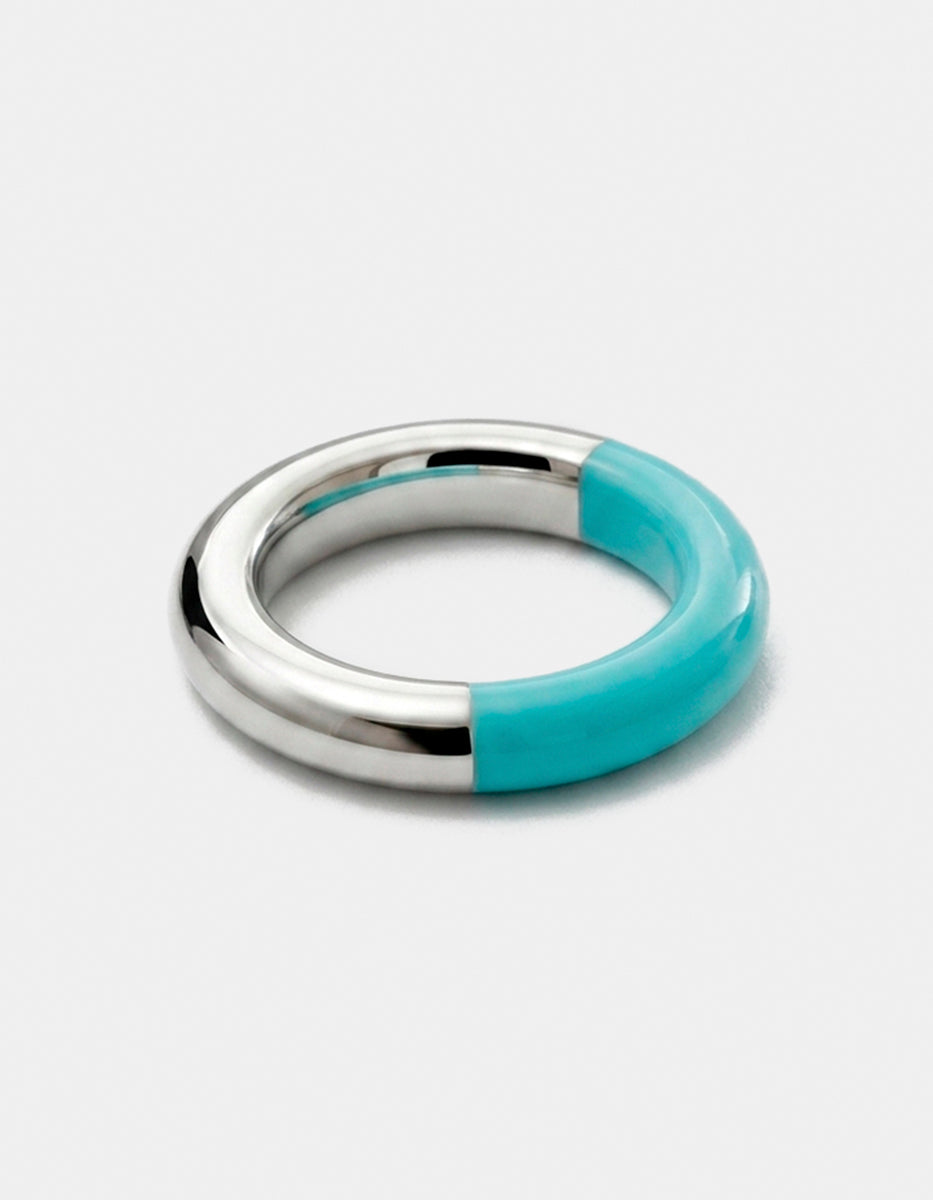 Brazalete de metal noble plateado con baquelita turquesa