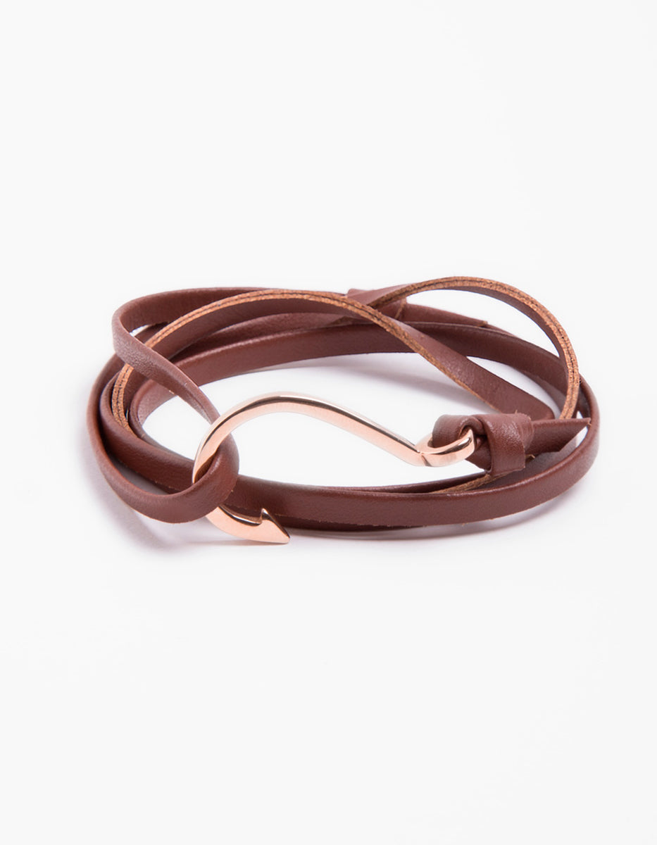 Pulsera de cuero con cierre tipo ancla en baño platino Nordic