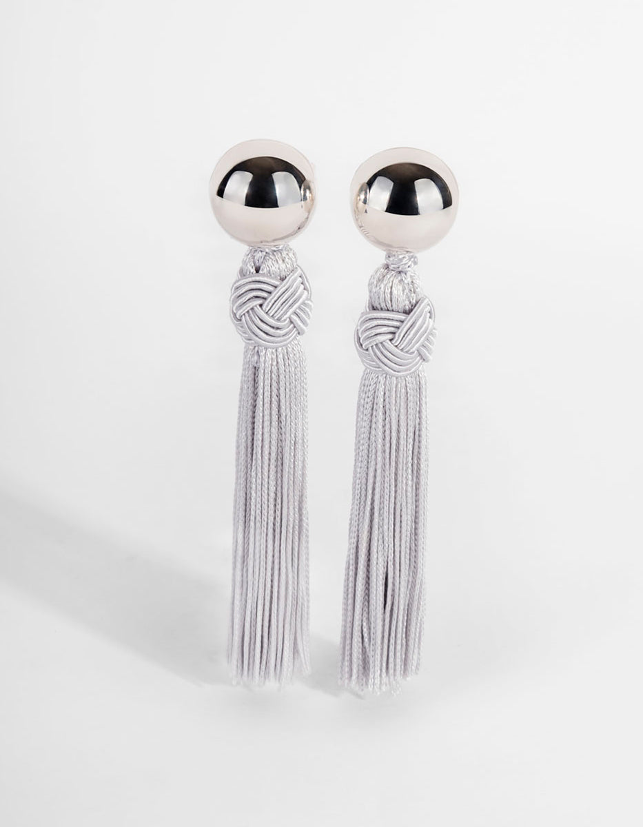 Aretes de bronce con baño de rodio y mota gris Esplendida