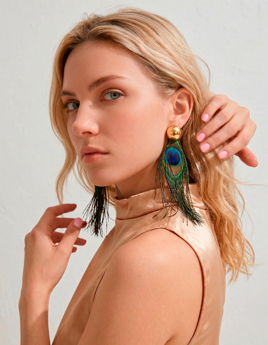 Aretes con plumas tipo pavoreal Esplendida