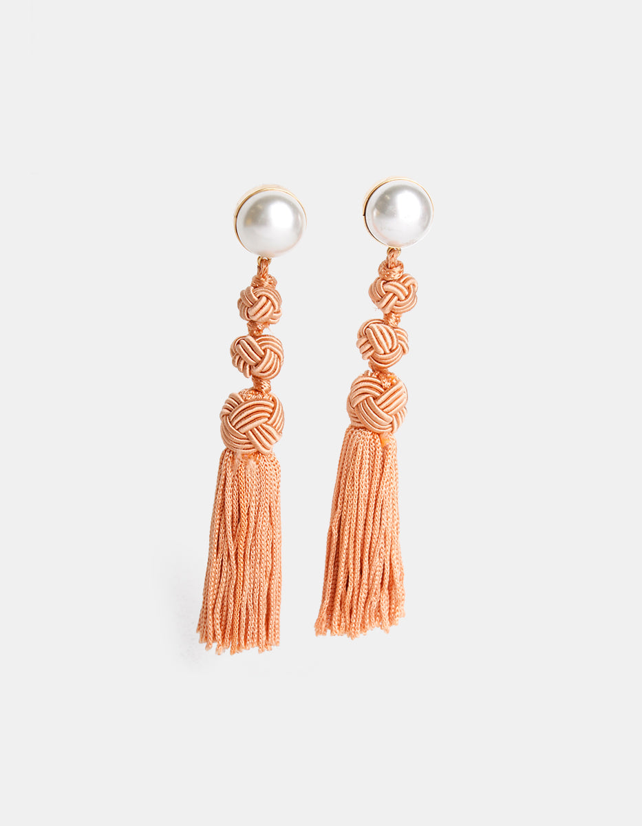 Aretes con perla mabe y pompones mamey