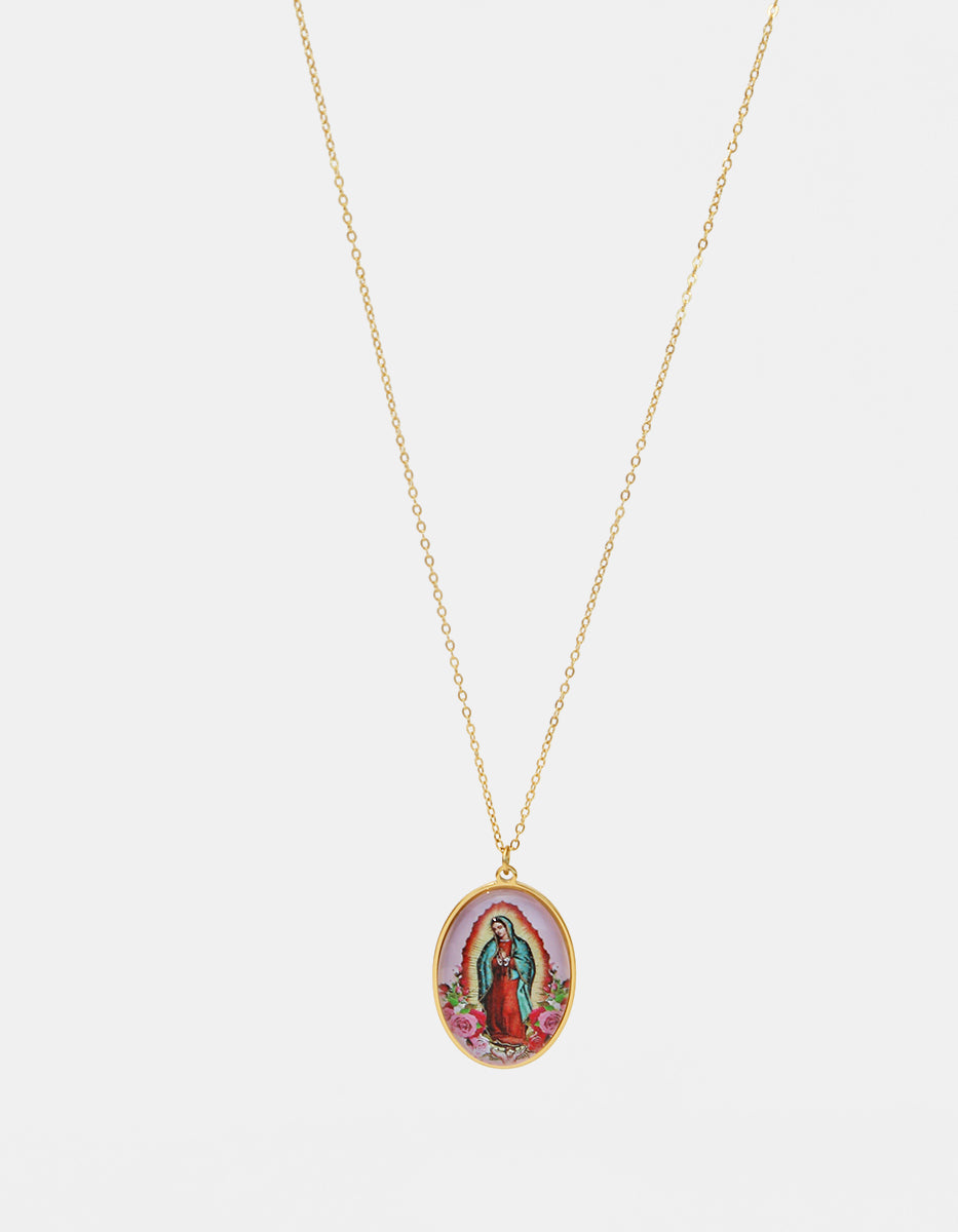 Collar con Baño de Oro 18kt e Imagen de la Virgen de Guadalupe Divina Guadalupana