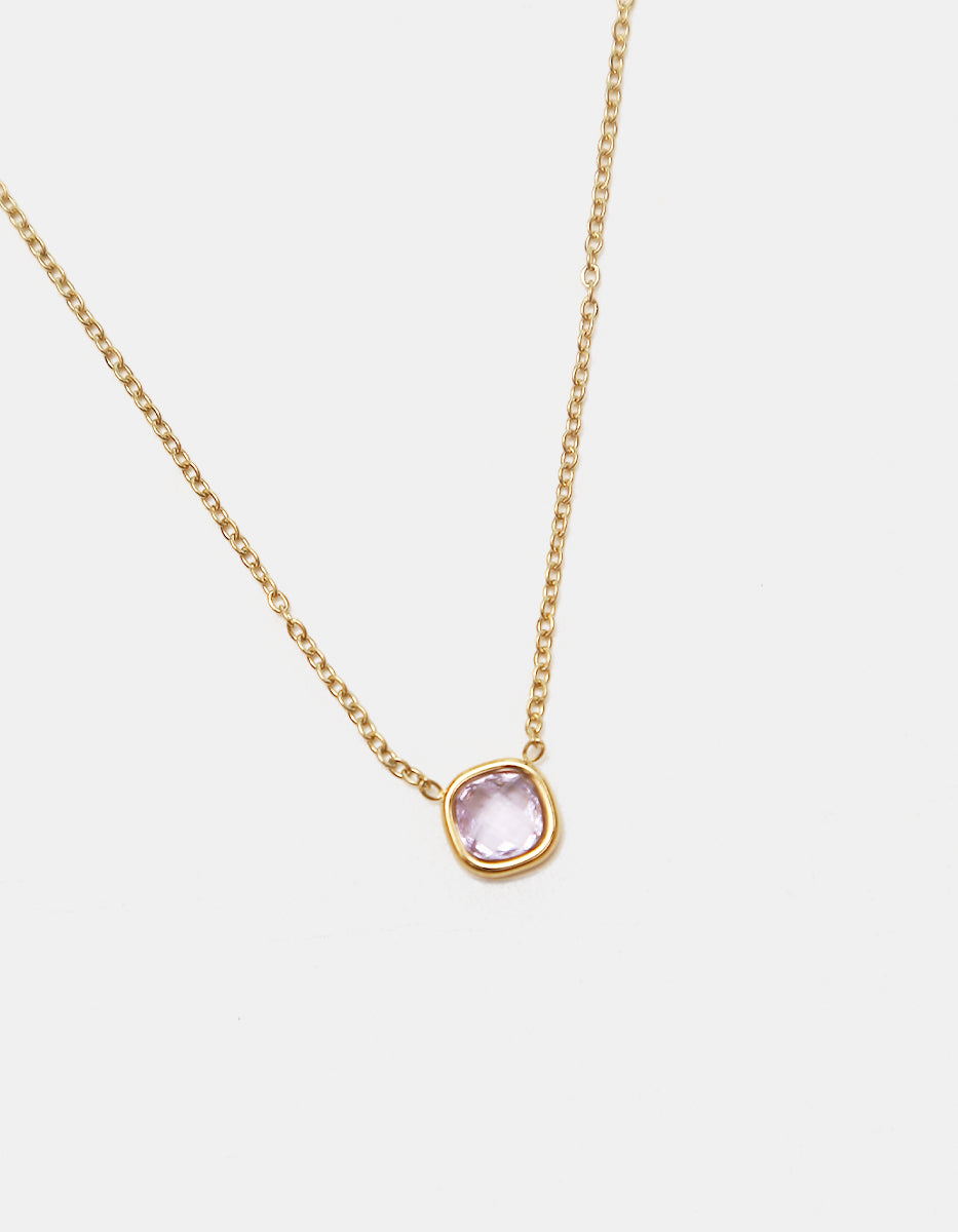 Collar Gold-filled con gema amatista cuadrada Love Story